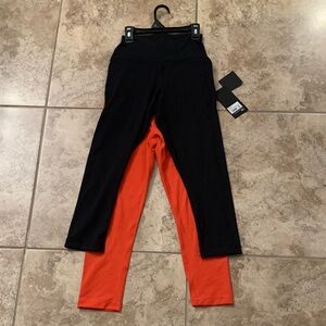 90 Degree By Reflex Black Orange Leggings Crop Tights 2 piece NEW Women girls